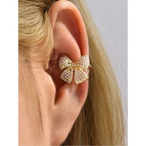 Gold Pearl Bow Ear Cuff A1794